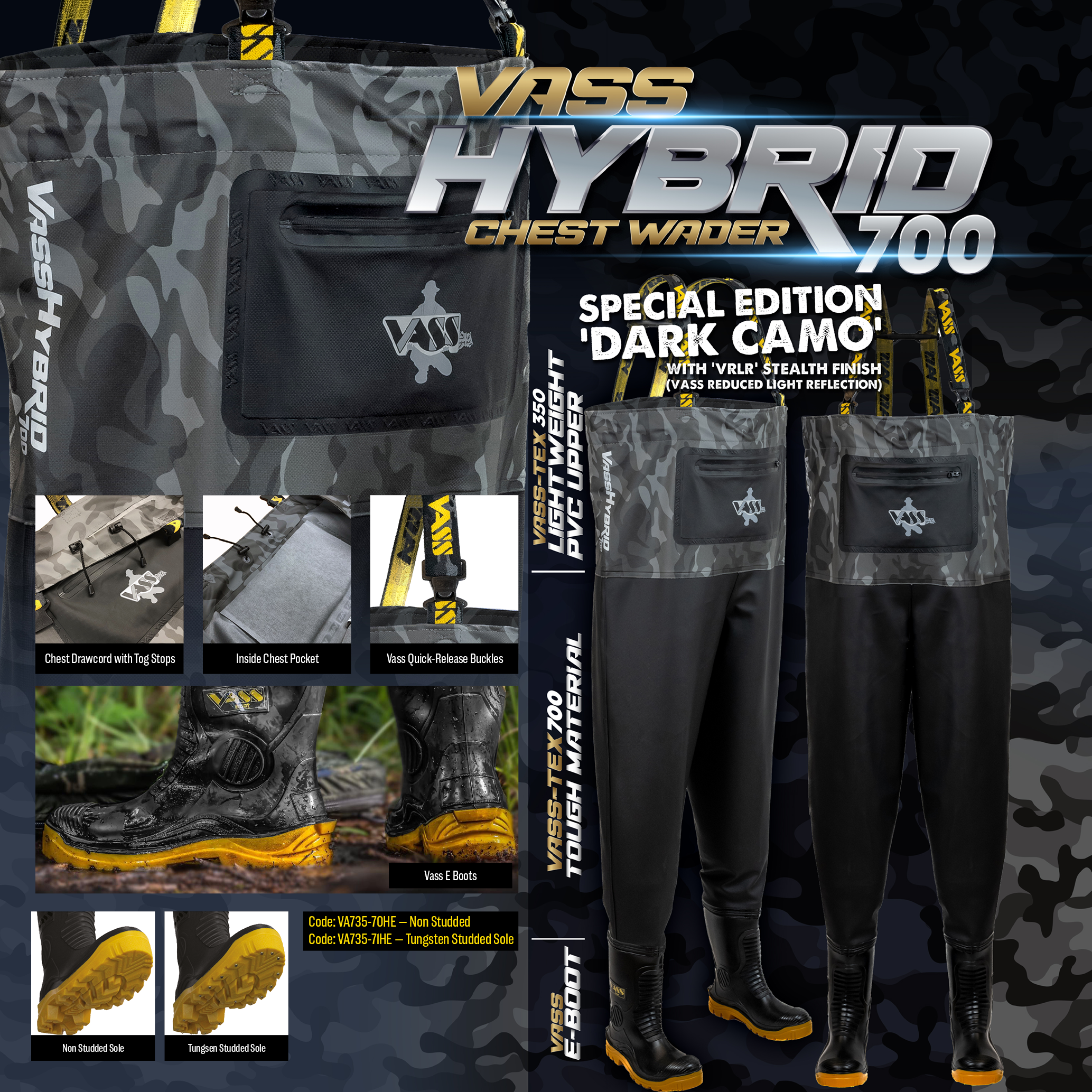 Vass Hybrid 700 Chest Wader (Dark Camo) - Waders by Vass Textiles Limited